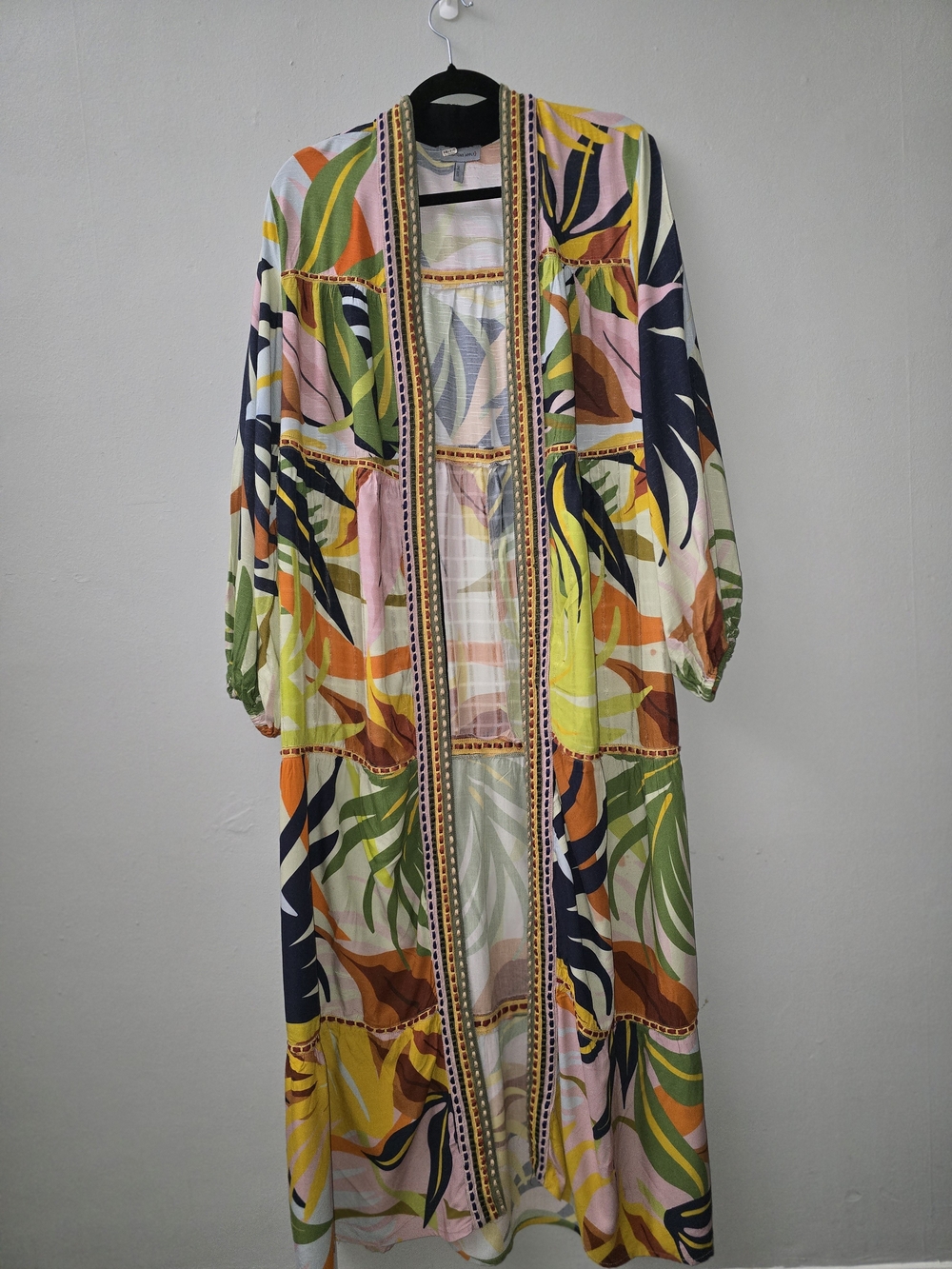 Conditions Apply Tiered Leaf Kimono Duster